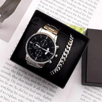 Men 2pcs Luxury Business Quartz Watch & Cuban Bracelet Set - Luxurious Weddings