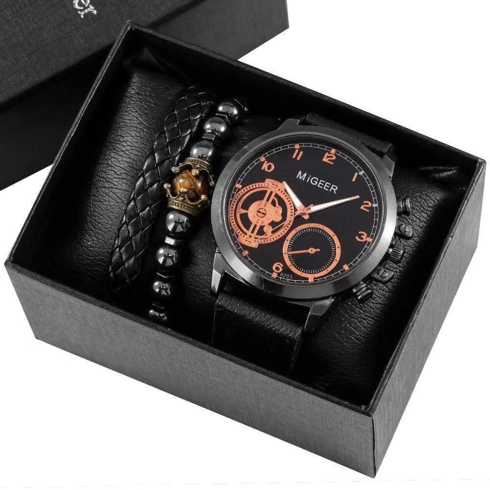 Men's 3pc Luxury Gold Watch Gift Set - Luxurious Weddings