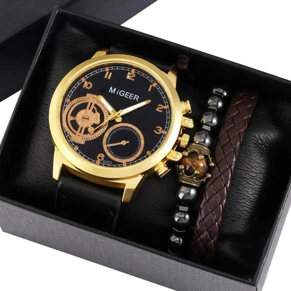 Men's 3pc Luxury Gold Watch Gift Set - Luxurious Weddings