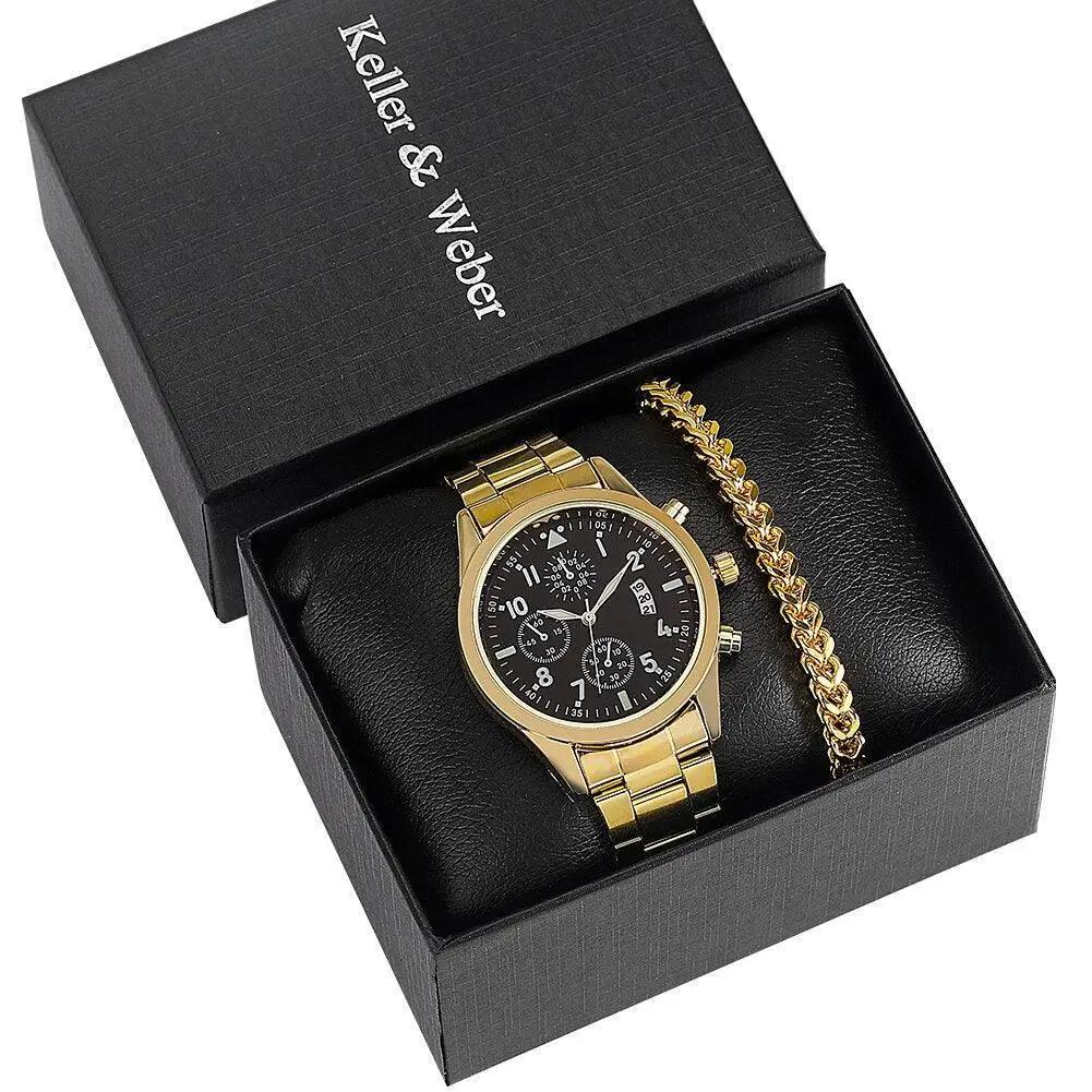 Men's 3pc Luxury Gold Watch Gift Set - Luxurious Weddings