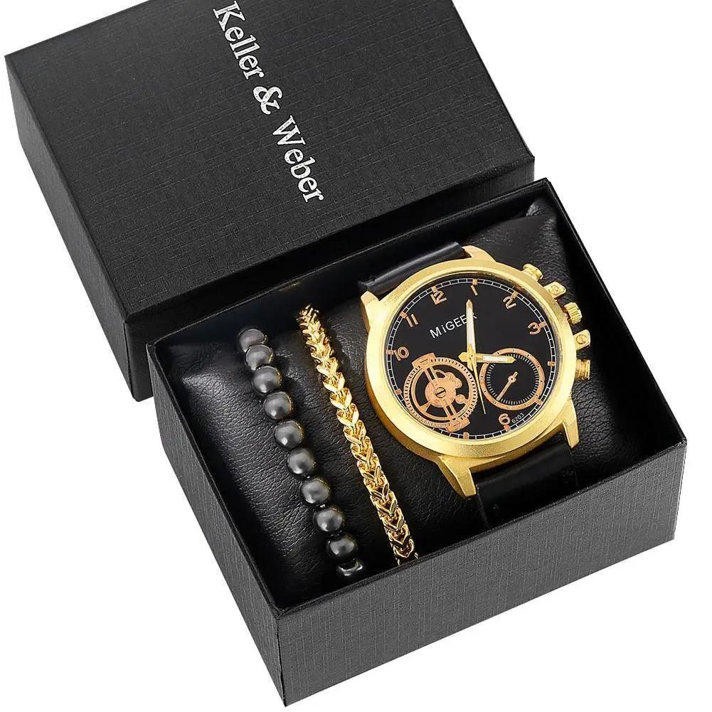 Men's 3pc Luxury Gold Watch Gift Set - Luxurious Weddings