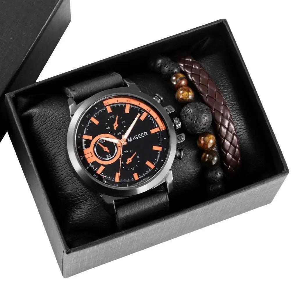 Men's 3pc Luxury Gold Watch Gift Set - Luxurious Weddings