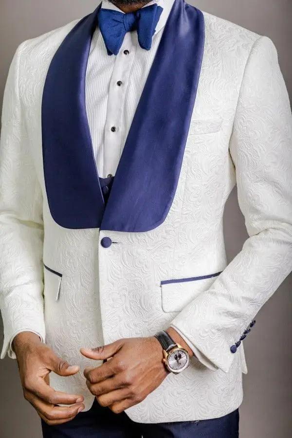 Men Suits Gold and Navy Blue  Pattern Groom Tuxedos - Luxurious Weddings