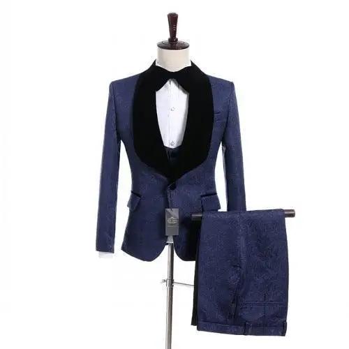 Men Suits Gold and Navy Blue  Pattern Groom Tuxedos - Luxurious Weddings