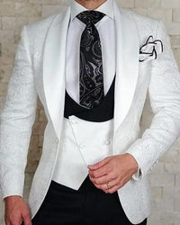 Men Suits Gold and Navy Blue  Pattern Groom Tuxedos - Luxurious Weddings