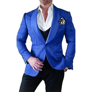 Men Suits Gold and Navy Blue  Pattern Groom Tuxedos - Luxurious Weddings