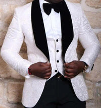 Men Suits Gold and Navy Blue  Pattern Groom Tuxedos - Luxurious Weddings