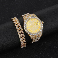 Mens Fashion Bling Watch set diamond-studded bracelet set - Luxurious Weddings