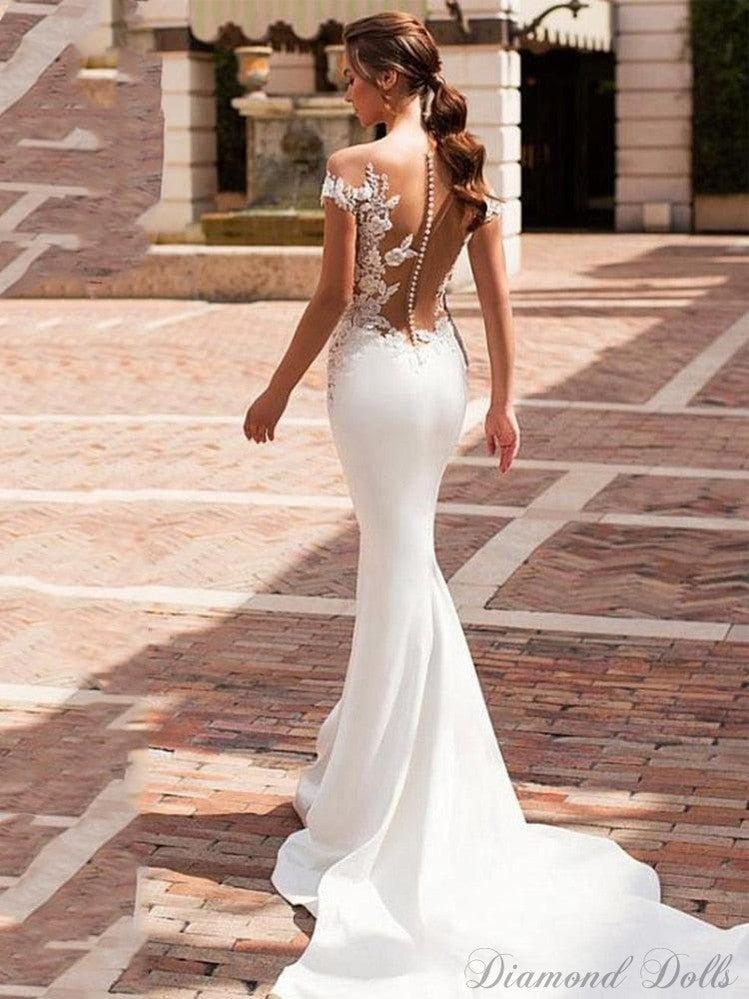 Mermaid Wedding Dress Satin Cap Sleeve Vestido De Noiva - Luxurious Weddings