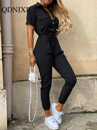 New Summer Jumpsuit Women Elegant Casual Lapel Buckle Printed Female Jumpsuit Woman Trousers Playsuit Overalls Bodysuit Romper - Luxurious Weddings