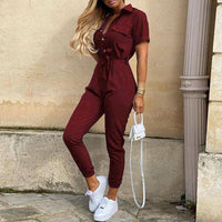 New Summer Jumpsuit Women Elegant Casual Lapel Buckle Printed Female Jumpsuit Woman Trousers Playsuit Overalls Bodysuit Romper - Luxurious Weddings