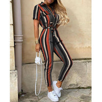 New Summer Jumpsuit Women Elegant Casual Lapel Buckle Printed Female Jumpsuit Woman Trousers Playsuit Overalls Bodysuit Romper - Luxurious Weddings