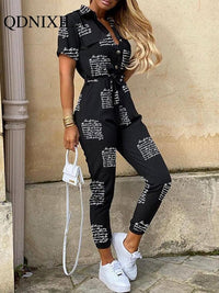 New Summer Jumpsuit Women Elegant Casual Lapel Buckle Printed Female Jumpsuit Woman Trousers Playsuit Overalls Bodysuit Romper - Luxurious Weddings