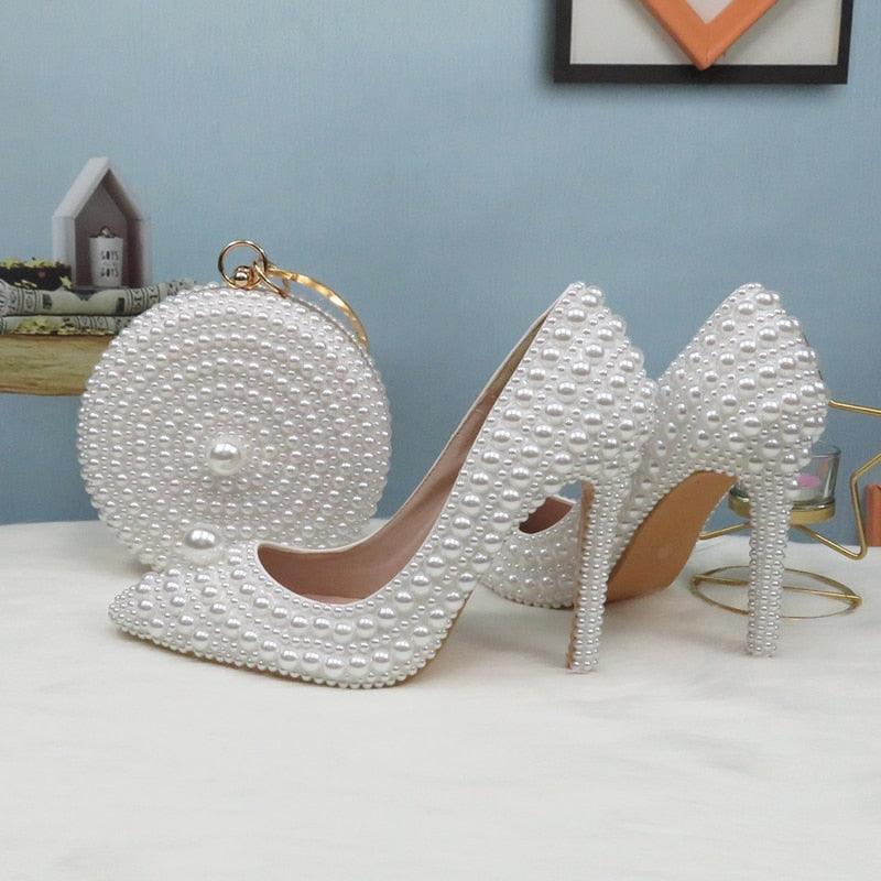 Pointed Pearl wedding shoes & Matching Purse - Luxurious Weddings