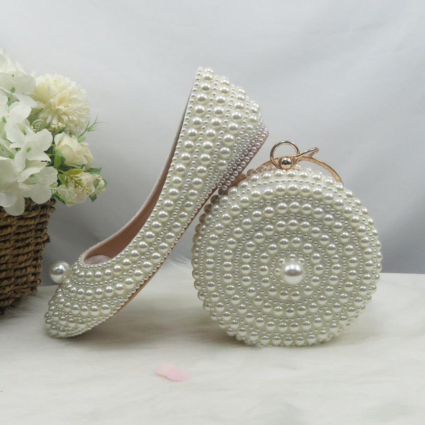 Pointed Pearl wedding shoes & Matching Purse - Luxurious Weddings