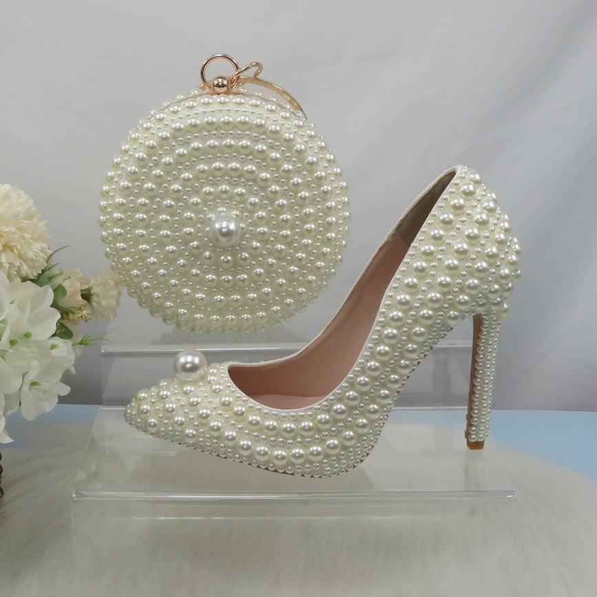 Pointed Pearl wedding shoes & Matching Purse - Luxurious Weddings