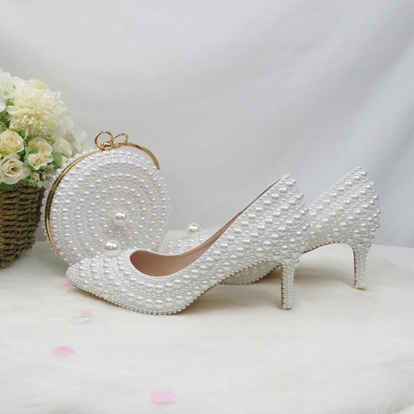 Pointed Pearl wedding shoes & Matching Purse - Luxurious Weddings