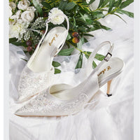 Pointed Sequins Embroidered silk bridal wedding shoes - Luxurious Weddings