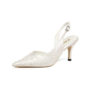 Pointed Sequins Embroidered silk bridal wedding shoes - Luxurious Weddings