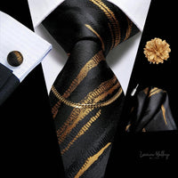 Premium Gatsby Themed Tie Set - Elegant Golden Black Striped Design Luxurious Weddings