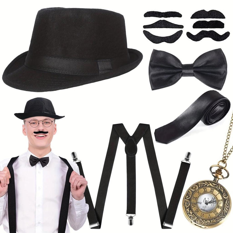 Roaring Twenties Gatsby Costume Set - 6 Piece Black Party Ensemble Costume Set Luxurious Weddings