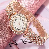 Rose Gold Rhinestone Watch Bracelet Set - Luxurious Weddings