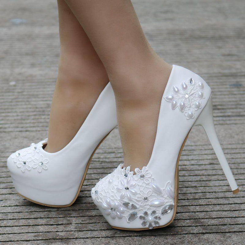Spring White Lace Round Toe Bridal Wedding Shoe Bridal Shoes Luxurious Weddings