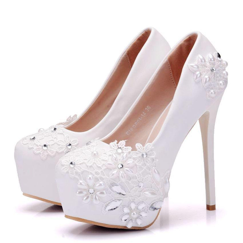 Spring White Lace Round Toe Bridal Wedding Shoe Bridal Shoes Luxurious Weddings