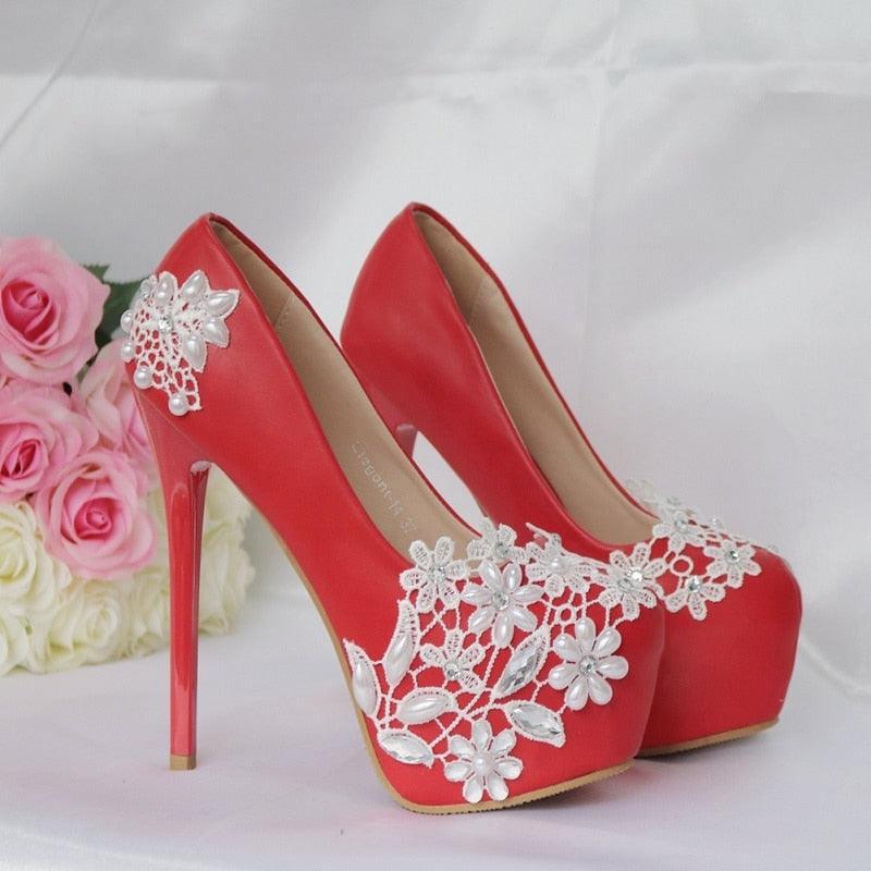 Spring White Lace Round Toe Bridal Wedding Shoe - Luxurious Weddings
