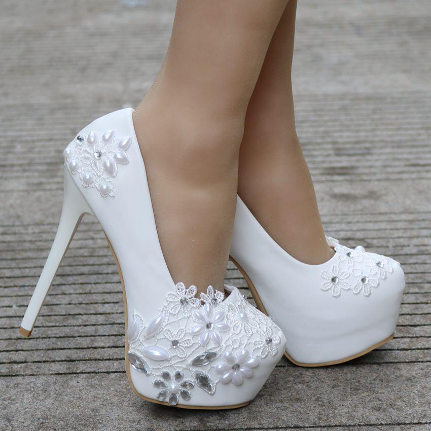 Spring White Lace Round Toe Bridal Wedding Shoe - Luxurious Weddings