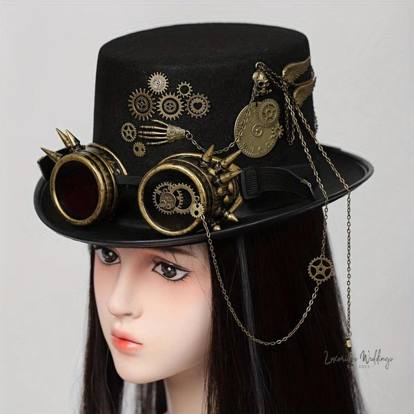 Steampunk Top Hat with Goggles - Victorian Costume Accessory - Luxurious Weddings