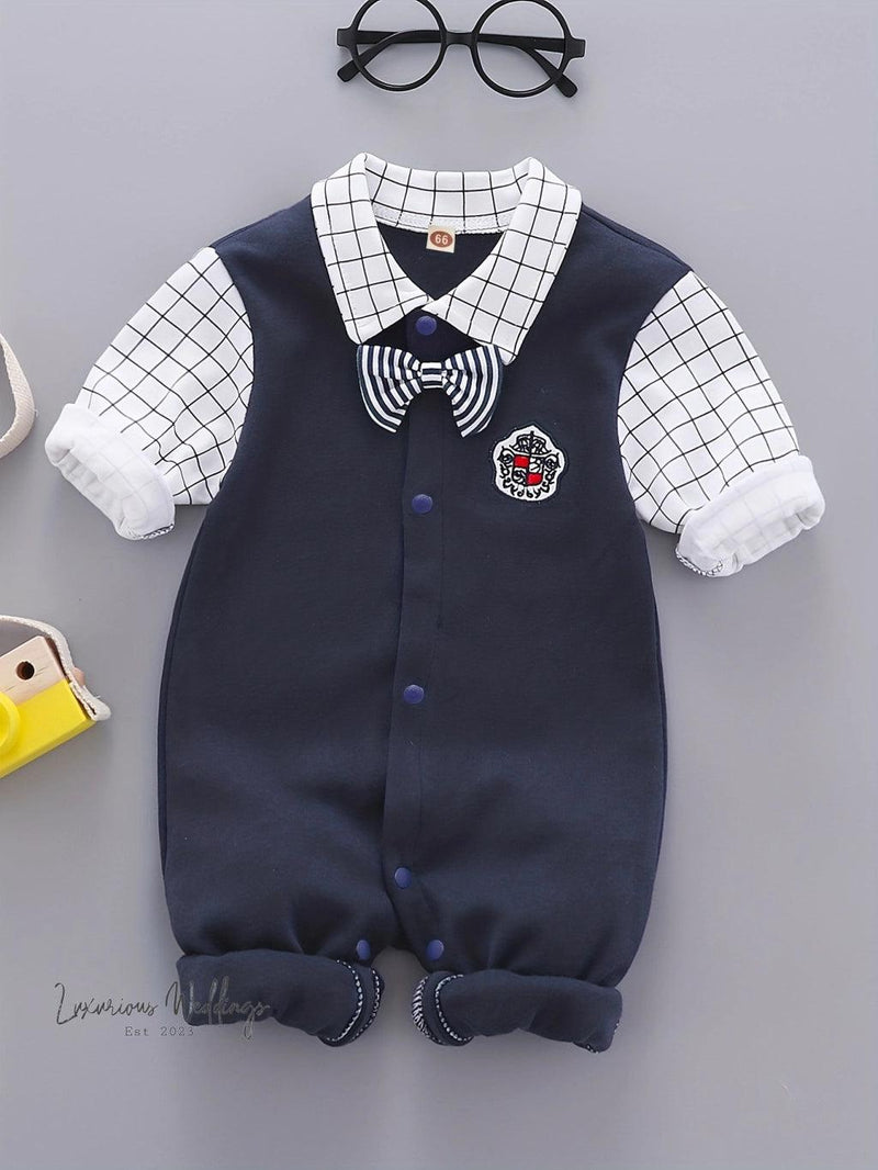 Stylish Plaid Baby Boy Suit - Cotton Blend, Hand Wash, Casual Ringbearers Luxurious Weddings