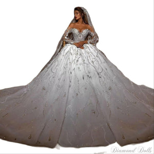 Sweetheart Appliques Lace Bridal Gowns Off The Shoulder Long Sleeve Beading - Luxurious Weddings