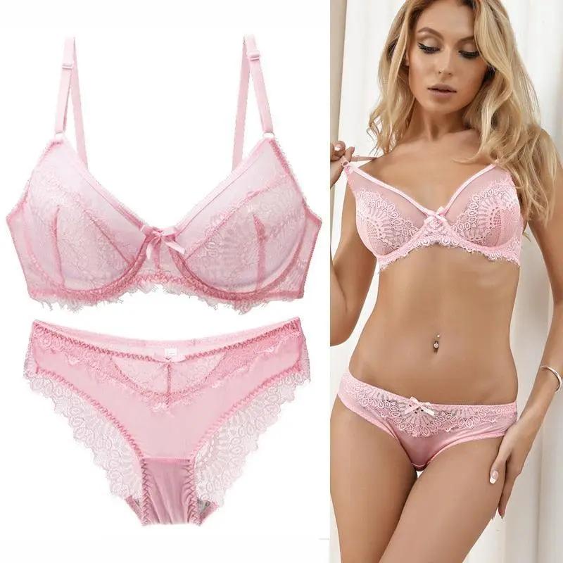 Ultrathin Transparent Lace Bra and Thong Set - Luxurious Weddings