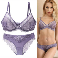 Ultrathin Transparent Lace Bra and Thong Set - Luxurious Weddings