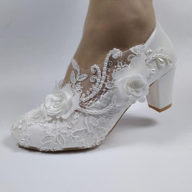 White Flower Pumps wedding shoes - Luxurious Weddings