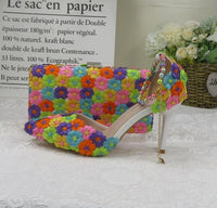 White Lace Flower wedding shoes with matching bag - Luxurious Weddings