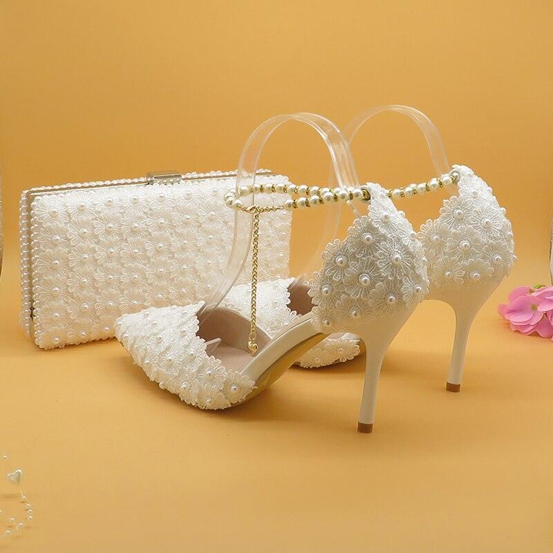 White Lace Flower wedding shoes with matching bag - Luxurious Weddings