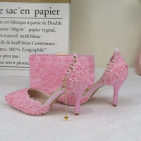 White Lace Flower wedding shoes with matching bag - Luxurious Weddings