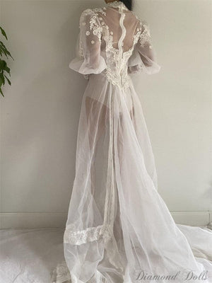 White Lace Wedding Custom Made Robe/Gown - Luxurious Weddings