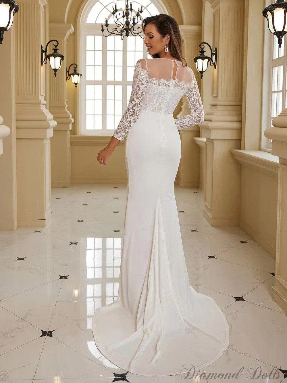 White Long Sleeve Elegant Gorgeous Robe De Soiree Long Train - Luxurious Weddings
