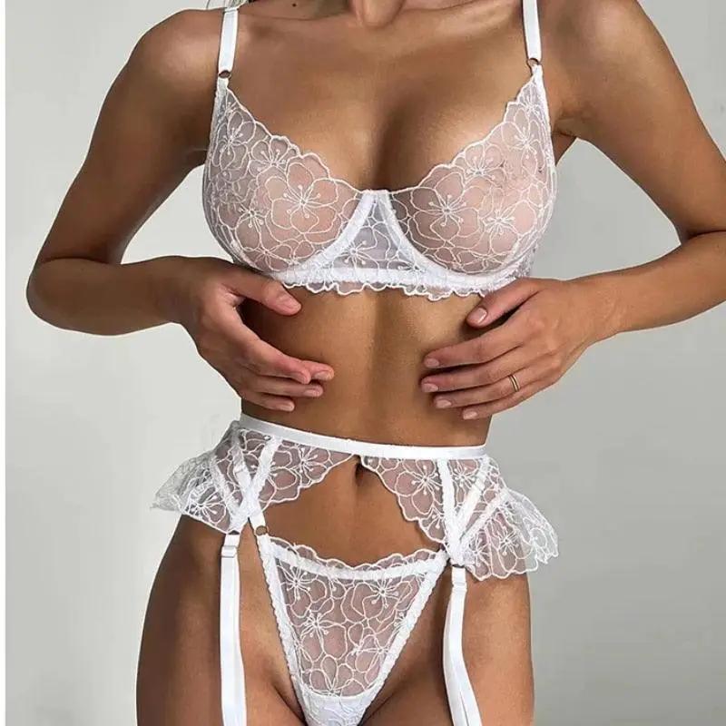 White Wedding Lingerie Transparent Bra Ruffle Sensual Underwear - Luxurious Weddings