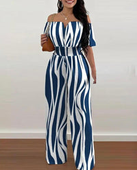 Wide Leg Jumpsuit Off-shoulder High Waist Jumpsuit Formal Wear - Luxurious Weddings