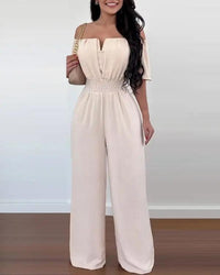 Wide Leg Jumpsuit Off-shoulder High Waist Jumpsuit Formal Wear - Luxurious Weddings