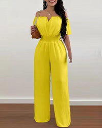 Wide Leg Jumpsuit Off-shoulder High Waist Jumpsuit Formal Wear - Luxurious Weddings